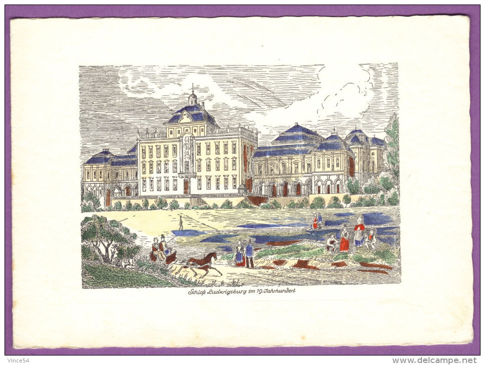 Schloss LUDWIGSBURG Im 19. Jahrhundert  Gravure Ancienne Carte Double Circulé 1958 - Ludwigsburg