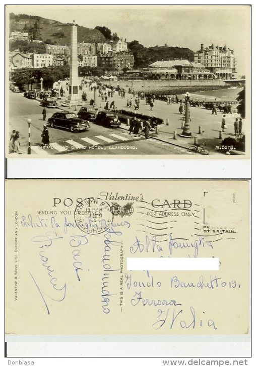 Llandudno: Promenade And Grand Hotel. Postcard B/w Cm 9x14 Travelled 1957 (animate, Cars) - Caernarvonshire