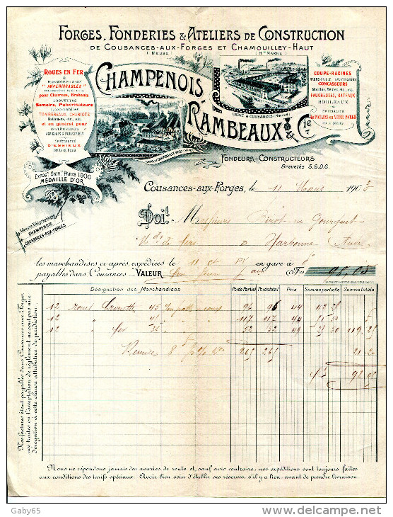 55.MEUSE.COUSANCES AUX FORGES.FONDERIES.ATELIERS DE CONSTRUCTION.CHAMPENOIS-RAMBEAUX. - Autres & Non Classés