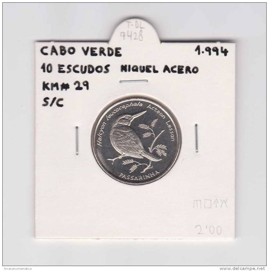 CABO VERDE  10  ESCUDOS  1.994  NIQUEL ACERO   KM#29   SC/UNC     DL-7428 - Cabo Verde