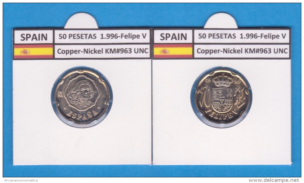 ESPAÑA /JUAN CARLOS I    50  PESETAS  Cu-Ni 1.996  KM#963  SC/UNC     T-DL-9451 - 50 Peseta