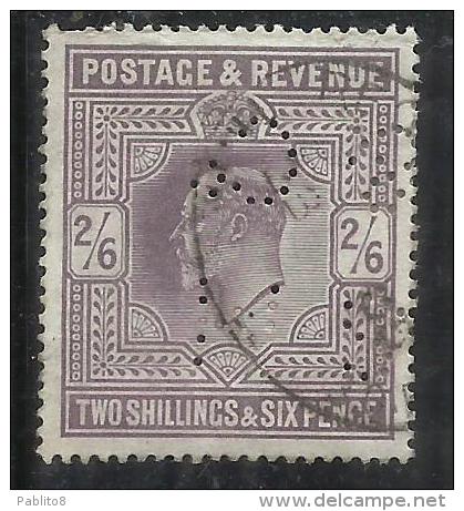 GREAT BRITAIN GRAN BRETAGNA 1902 KING EDWARD VII 2/6 RE EDOARDO LILAC USATO PERFIN USED OBLITERE' - Usati