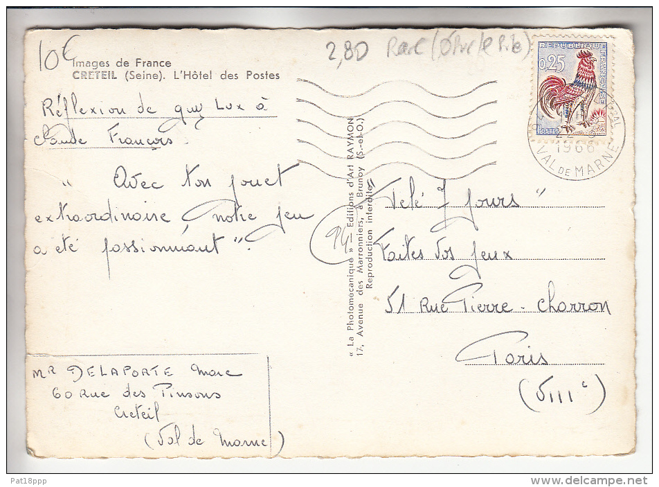 CRETEIL 94 - L'Hotel Des Postes ( PTT Poste CNE ) CPSM Dentelée Noir Blanc 1966 GF RARE (0 Sur Le Site)  Val De Marne - Creteil