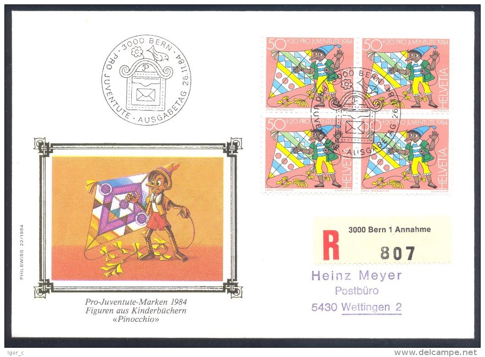 Switzerland Suisse Schweiz 1984 Registered Cover: Pro Juventute Märchenszenen; Fairy Tails; Pinocchio - Carlo Collodi - Sonstige & Ohne Zuordnung