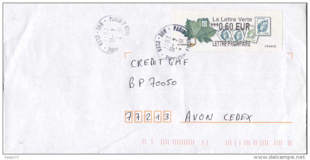 LISA 2 (ATM) ***0,60 EUR LETTRE PRIORITAIRE Sur Papier La Lettre Verte Sur Lettre - 2010-... Viñetas De Franqueo Illustradas