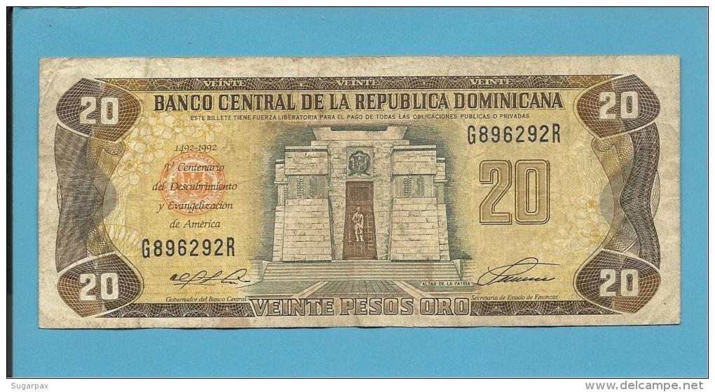 DOMINICAN REP. - 20 PESOS ORO - 1992 - Pick 139 - COMMEMORATIV - 2 Scans - Dominicaine