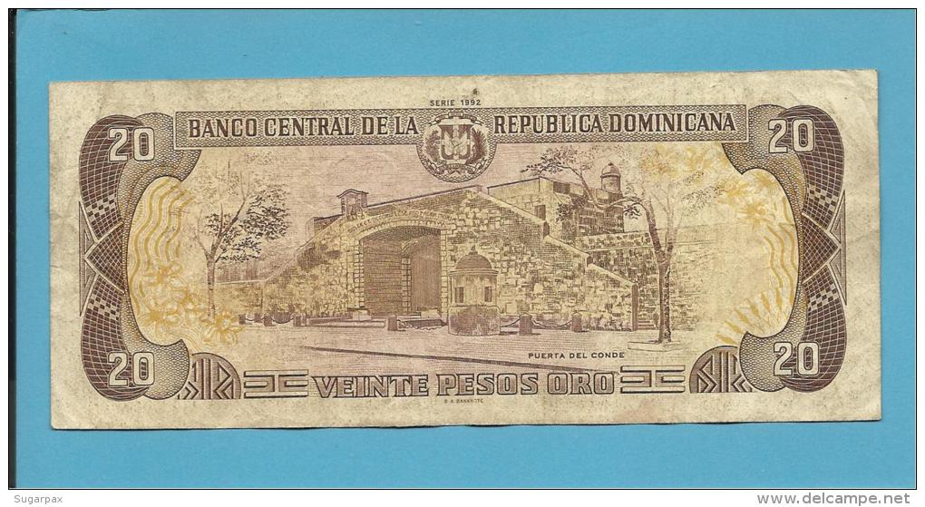 DOMINICAN REP. - 20 PESOS ORO - 1992 - Pick 139 - COMMEMORATIV - 2 Scans - Dominicaine