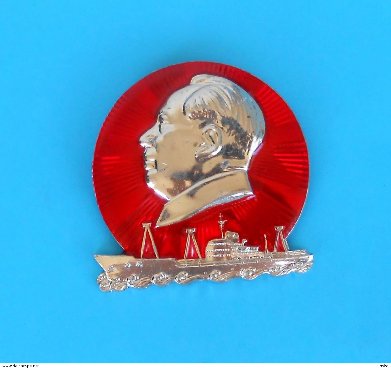 NORTH KOREA ... Kim II-sung ( Democratic People's Republic Of Korea ) Old Pin Badge LARGE SIZE Anstecknadel Distintivo - Army