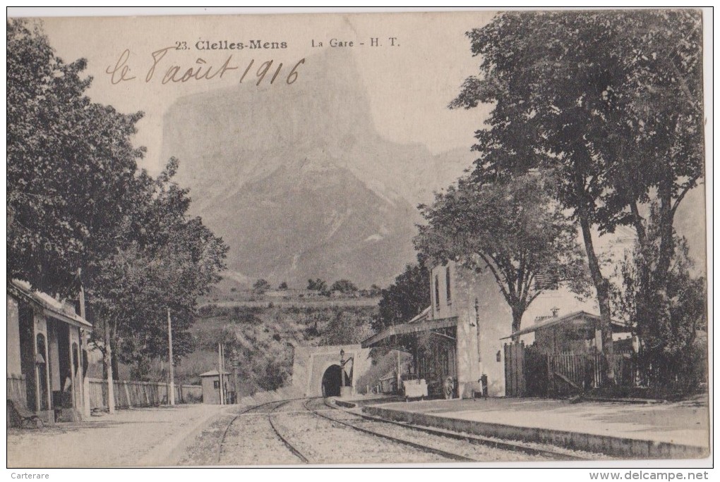 Cpa,la Gare DE CLELLES-MENS En 1916,pleine Guerre,rail,tunnel,prés La Mure,grenoble,rare,isère - Clelles