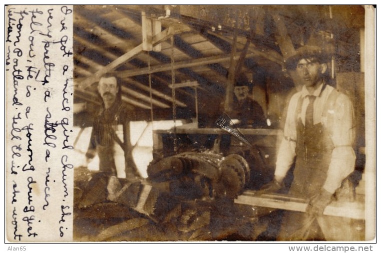 Saint Johns Oregon, Men Work With Wood, Saw Mill Or Lumber Yard(?), C1900s Vintage Real Photo Postcard - Other & Unclassified