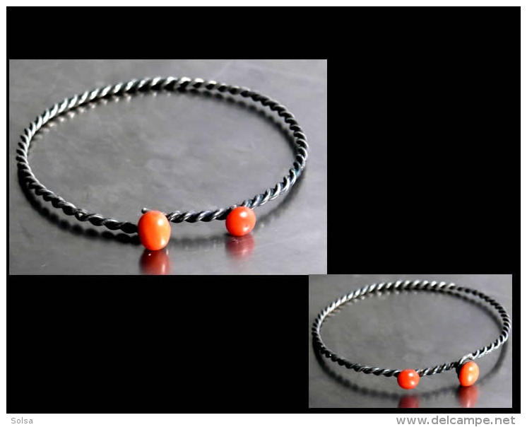 - Fin Ancien  Bracelet Hongrois En Argent Et Corail / Old Hungarian Silver And Coral Bracelet - Armbänder