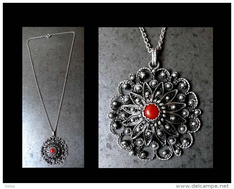 Ancien Collier Kabyle / Old Kabylian Necklace Silver And Coral - Ethniques