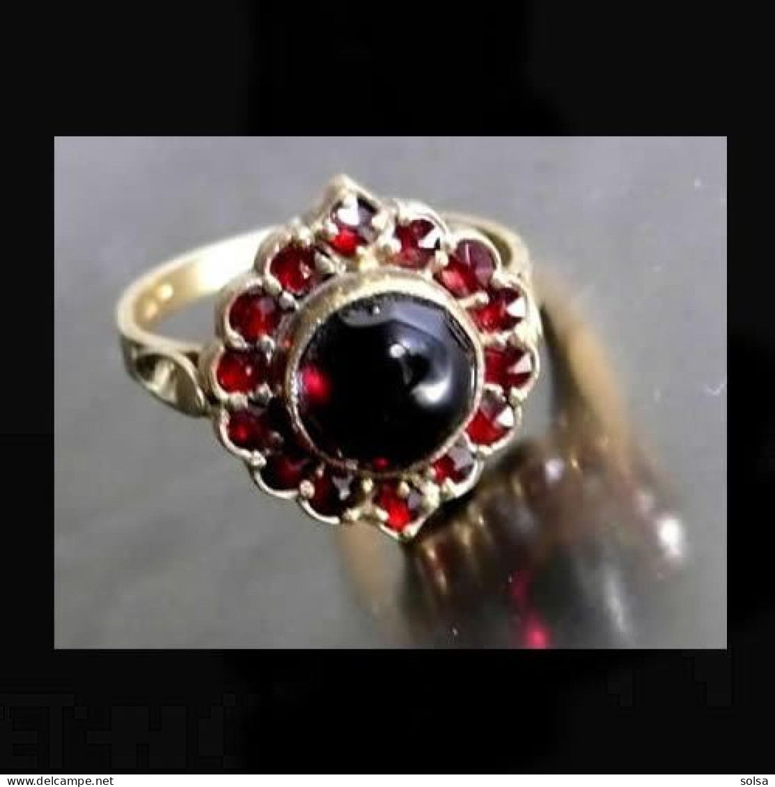 - Ancienne Bague Empire Hongrois Vermeil Et Grenats T55 / Old Gold-platted Silver And Garnet Ring From Hungarian Empire - Bagues