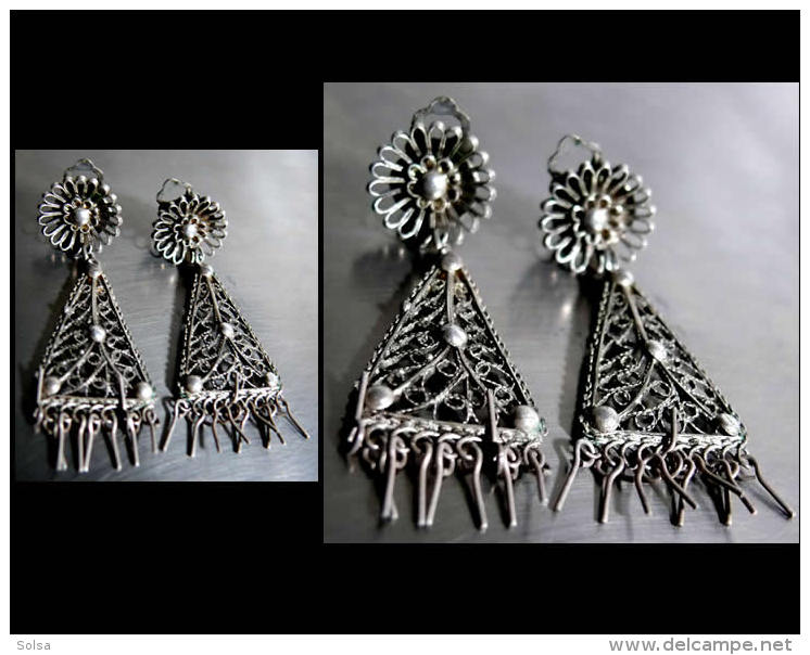 Anciennes Boucles Clips Tremblantes Orientales Filigranées En Argent / Old Oriental Silver Earrings Clip On - Etnica