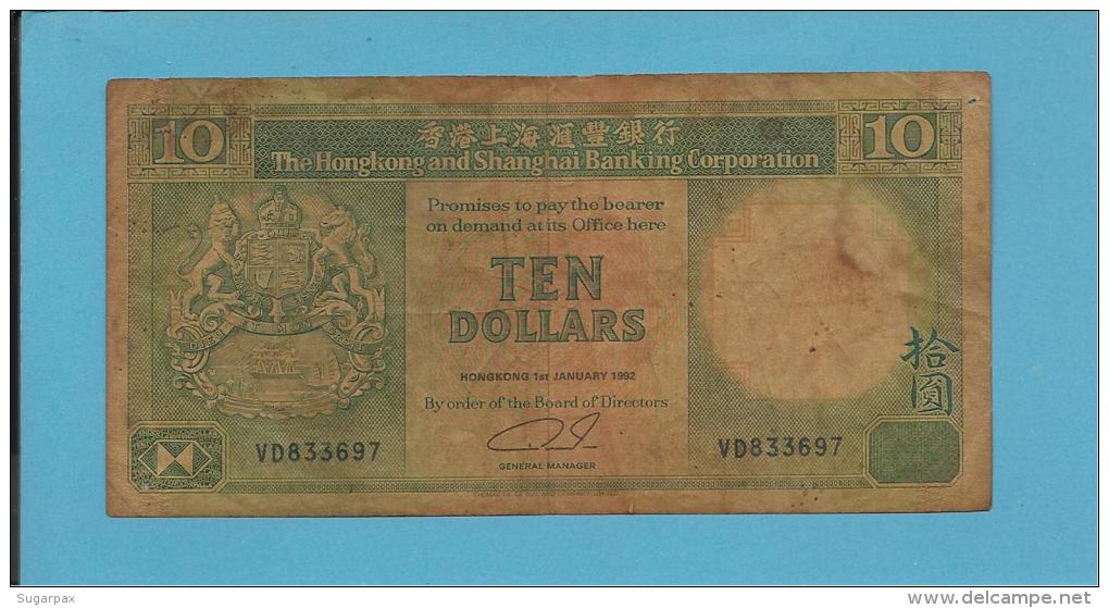 HONG KONG - 10 DOLLARS - 1992 - P 191.c - 2 Scans - Hongkong