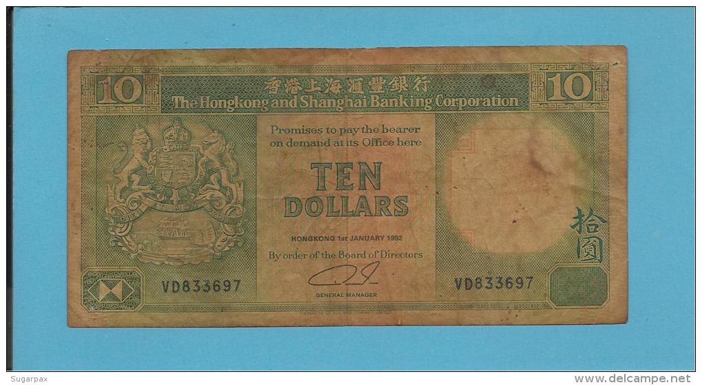 HONG KONG - 10 DOLLARS - 1992 - P 191.c - 2 Scans - Hong Kong