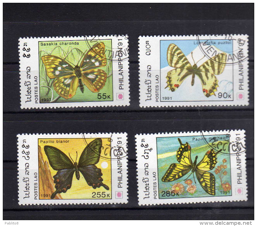 LAOS LAO 1991 PHILANIPPON 91 FAUNA BUTTERFLIES INSECTS FARFALLE INSETTI USED USATI OBLITERE' - Laos