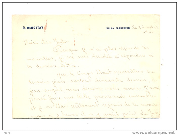 MALMEDY - Lettre à Entête DEHOTTAY - Villa Floriheid En 1946 (b126) - 1900 – 1949