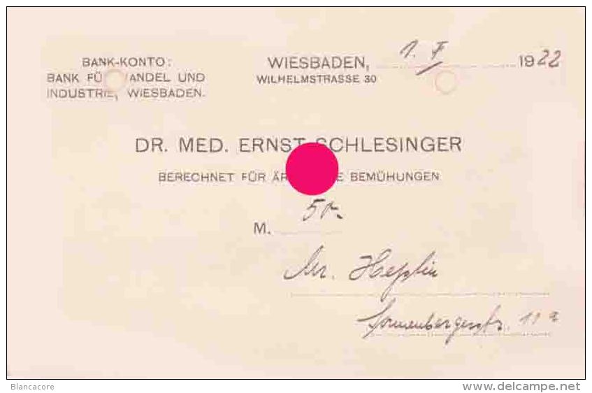 WIESBADEN DR. MED. ERNST SCHLESINGER 1922 - 1900 – 1949