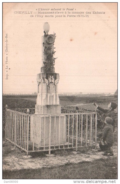 94 CHEVILLY MONUMENT ELEVE A LA MEMOIRE DES ENFANTS DE L'HAY MORTS POUR LA PATRIE 1870-1871 PAS CIRCULEE - Monuments Aux Morts