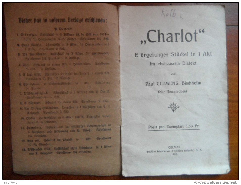 Charlot (Paul Clemens) De 1920  (Dialeht Alsacien ?) - Teatro & Sceneggiatura