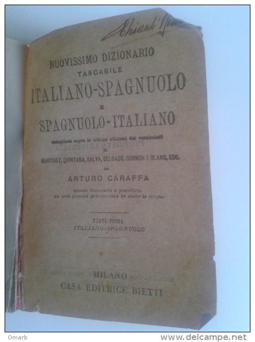 Lib412 Dizionario Vocabolario Italiano Spagnuolo Vintage Old Dictionary 1942 Editrice Bietti - Wörterbücher