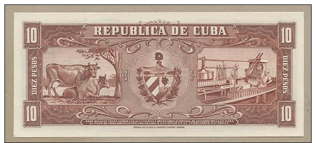 Cuba - 10 Pesos  1960  P88c  Uncirculated  ( Banknotes ) - Cuba