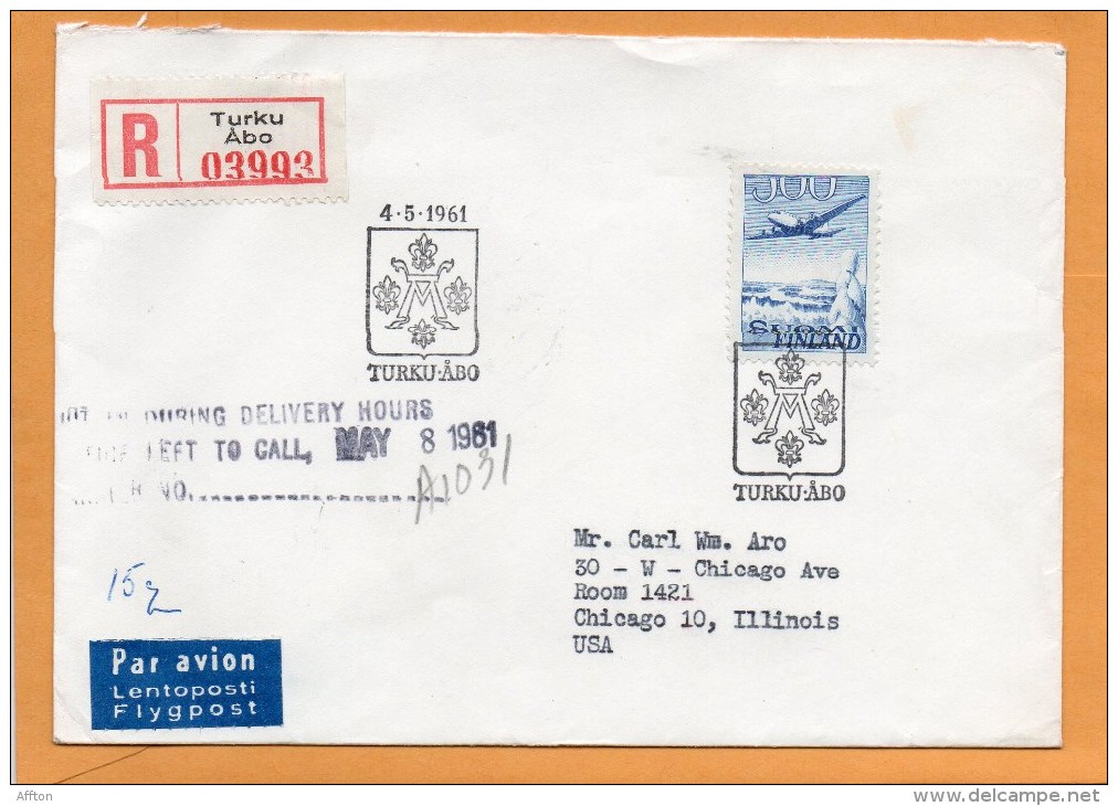 Finland 1961 Air Mail Cover Mailed Registered To USA - Covers & Documents