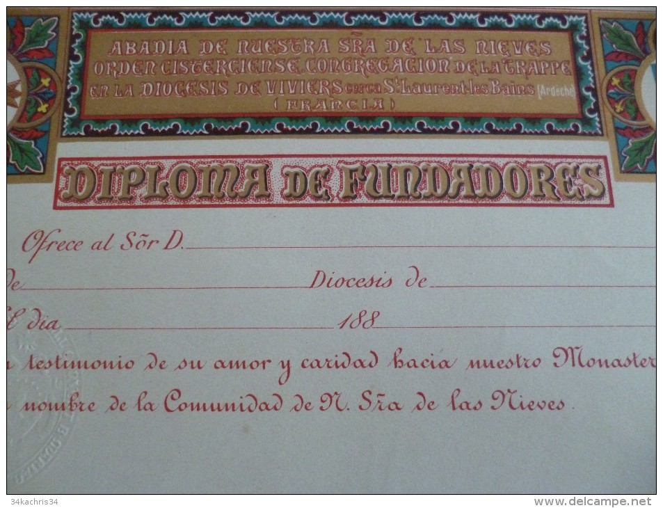 Diplôme Vierge En Italien. Ordre Cistercien Congrégation De La Trappe Du Diocèse De Viviers.Saint Laurent Les Bains - Diploma & School Reports