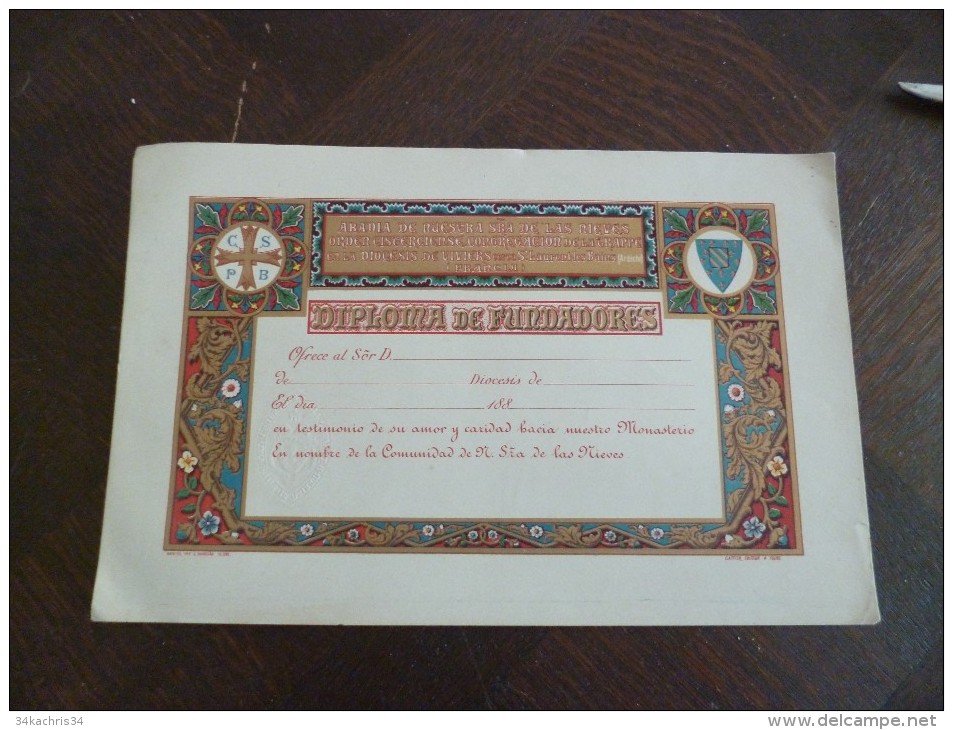 Diplôme Vierge En Italien. Ordre Cistercien Congrégation De La Trappe Du Diocèse De Viviers.Saint Laurent Les Bains - Diploma's En Schoolrapporten