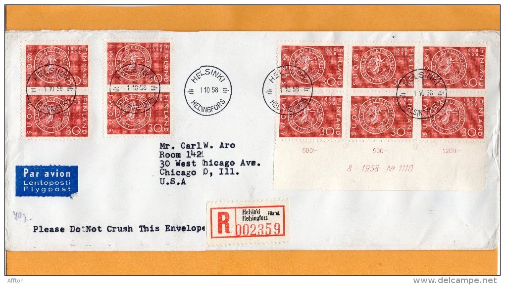 Finland 1958 Air Mail Cover Mailed Registered To USA - Briefe U. Dokumente