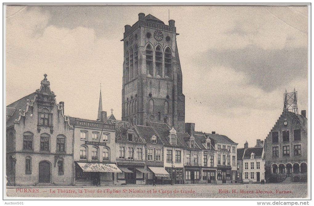 21931g THEATRE - CORP De GARDE - TOUR De L'EGLISE St. NICOLAS - CAFE - RESTAURANT - Furnes - 1909 - Veurne