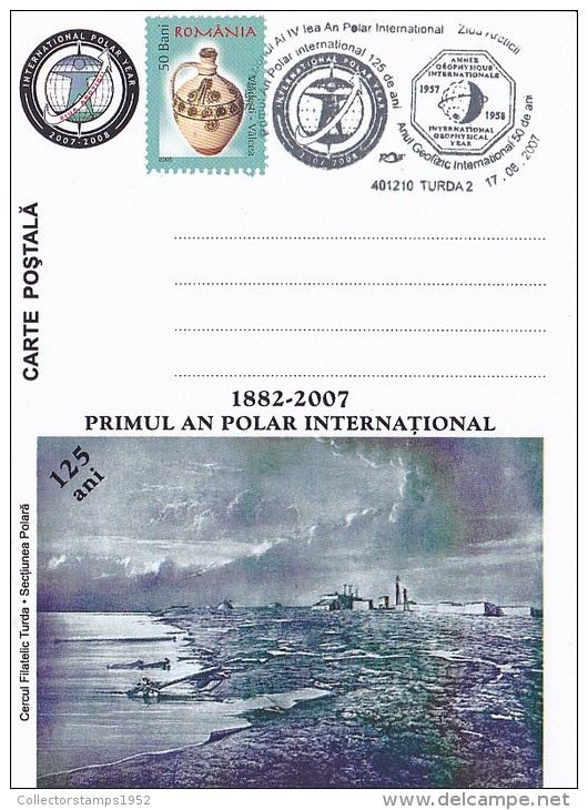 4079A  FIRST INTERNATIONAL POLAR YEAR POSTCARD ROMANIA 2007 - Expéditions Arctiques