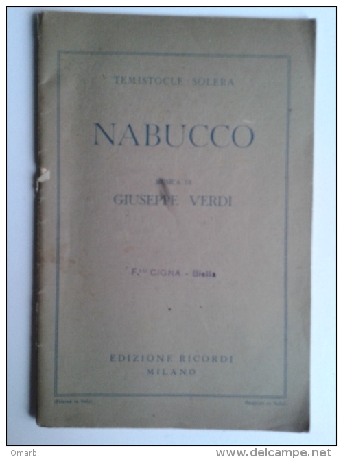 Lib395 Nabucco Opera Teatrale Musiche Giuseppe Verdi Teatro Theatre Edizioni Ricordi Milano 1943 - Teatro