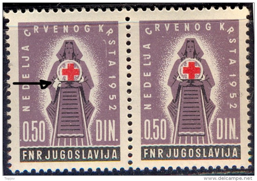 YUGOSLAVIA - JUGOSLAVIA - ERROR - "BROKEN" SLEEVE - RED CROSS - COSTUMES - 1952 - Costumi