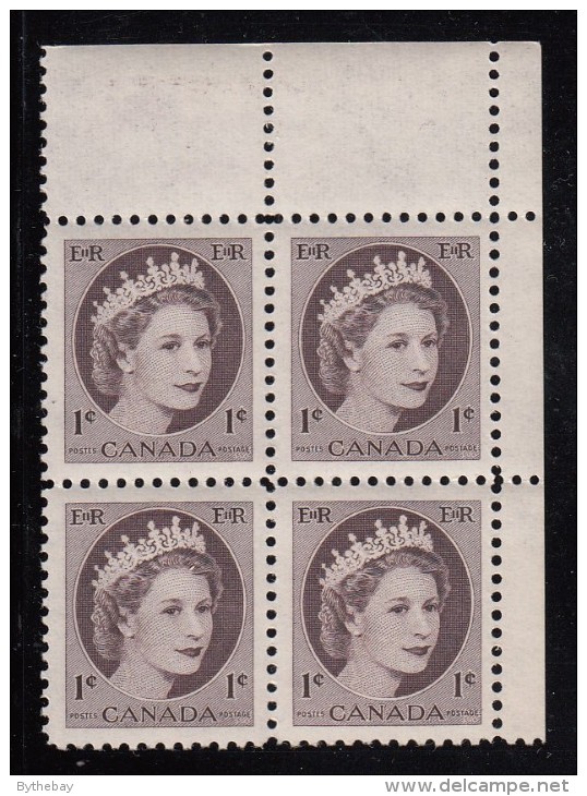 Canada MNH Scott #337 1c Queen Elizabeth II - Wildling Portrait - Upper Right With Very Faint Inscription - Errors, Freaks & Oddities (EFO)