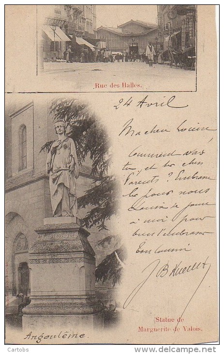 16  ANGOULEME  Rue Des Halles Et Statue De Marguerite De Valois - Angouleme