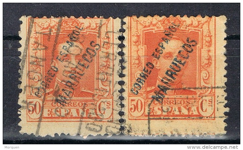 Sellos 50 Cts TANGER Alfonso XIII Vaquer, MARRUECOS Español, Sobrecarga, Variedad Color, Num 22-22a º - Maroc Espagnol