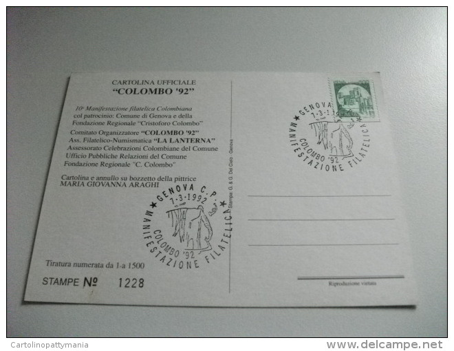CARTOLINA POSTALE COLOMBO EUROPA C.E.P.T Intero postale  MALTA 1992 GENOVA '92 