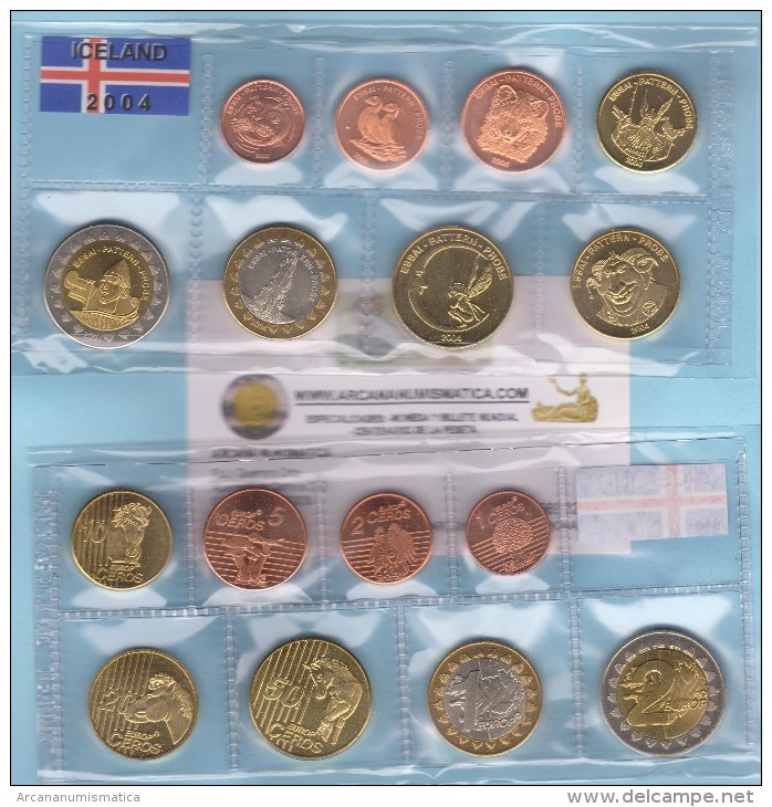 VERY RARE!!!   ICELAND / ISLANDIA  Set 8 Coins Euro 2.004  UNCIRCULATED  T-DL-11.169 Belg. - Pruebas Privadas