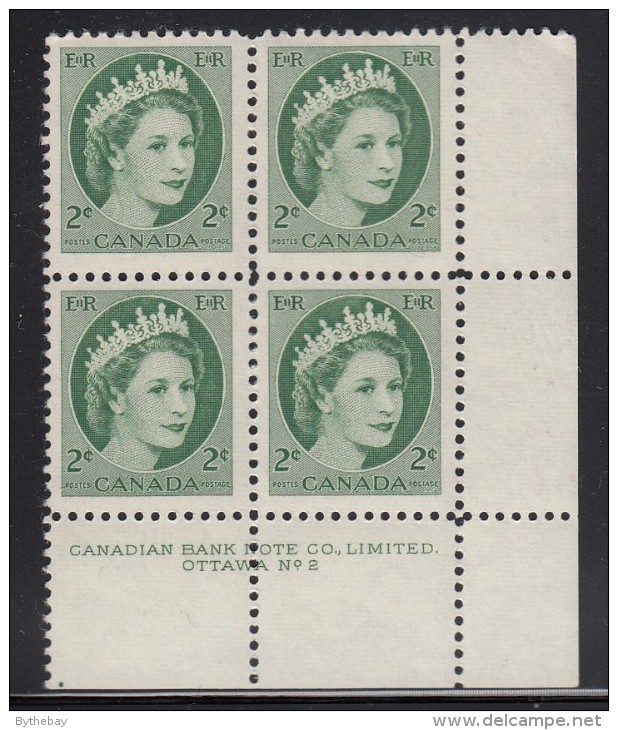 Canada MNH Scott #338 2c Queen Elizabeth II - Wildling Portrait - Plate #2, Lower Right - Num. Planches & Inscriptions Marge