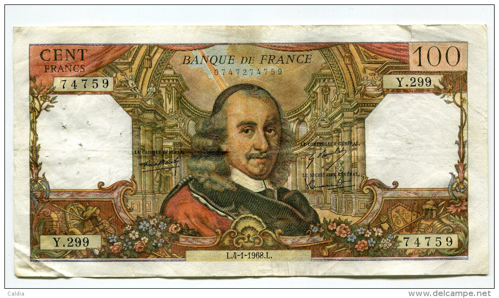 P France 100 Francs "" CORNEILLE "" 4 - 1 - 1968 - 100 F 1964-1979 ''Corneille''