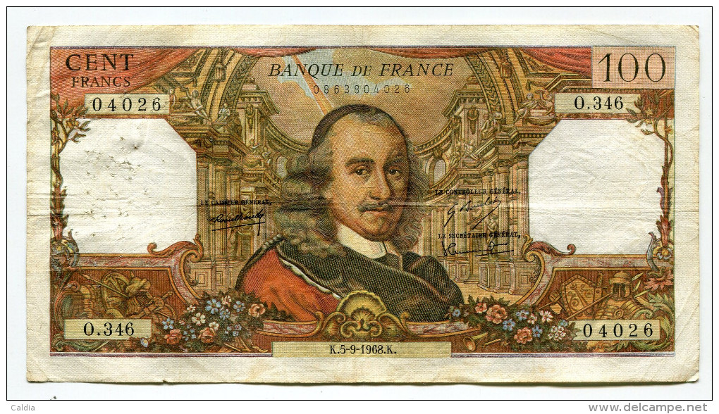 P France 100 Francs "" CORNEILLE "" 5 - 9 - 1968 # 3 - 100 F 1964-1979 ''Corneille''