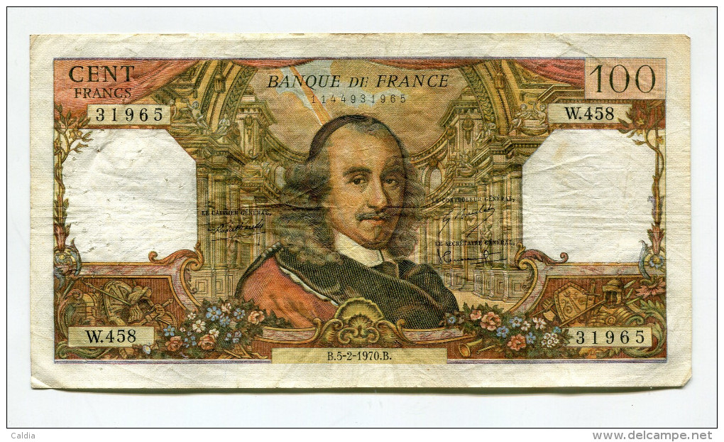 P France 100 Francs "" CORNEILLE "" 5 - 2 - 1970 - 100 F 1964-1979 ''Corneille''