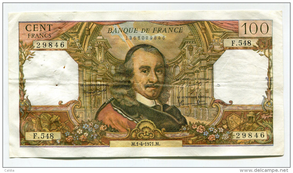 P France 100 Francs "" CORNEILLE "" 1 - 4 - 1971  # 9 - 100 F 1964-1979 ''Corneille''