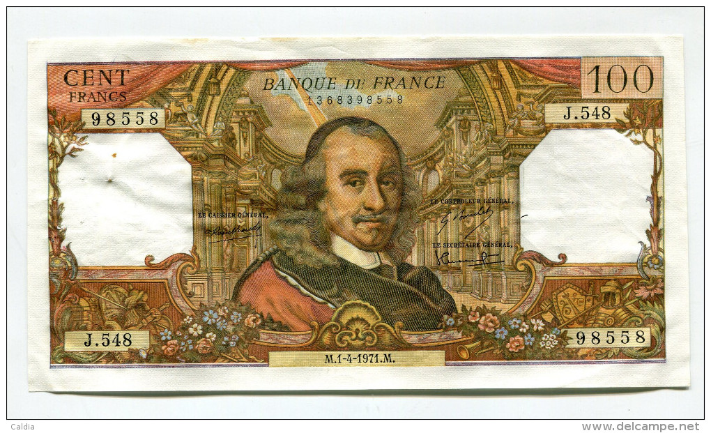 P France 100 Francs "" CORNEILLE "" 1 - 4 - 1971  # 11 - 100 F 1964-1979 ''Corneille''