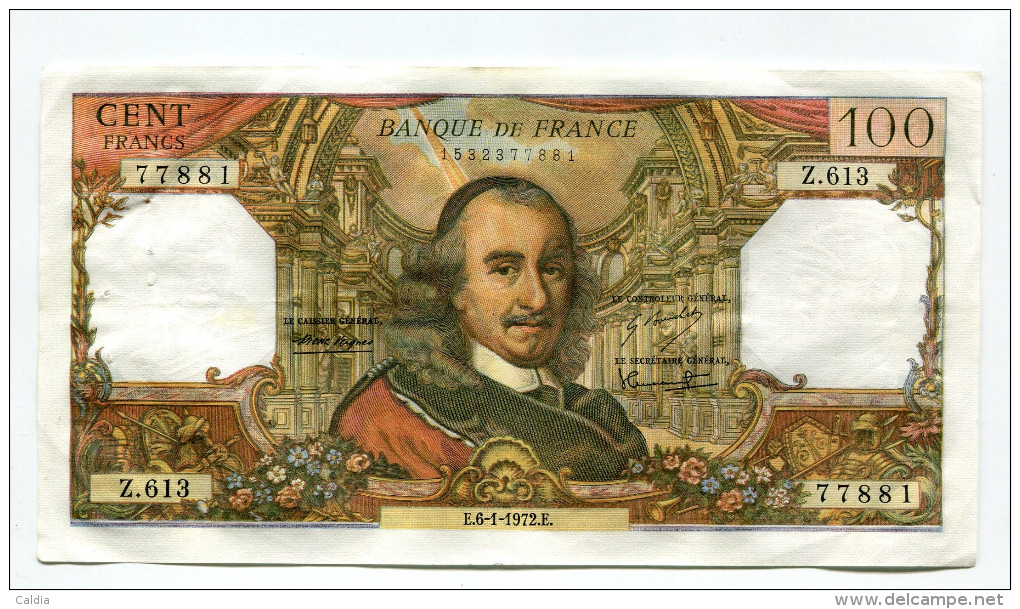P France 100 Francs "" CORNEILLE "" 6 - 1 - 1972 # 1 - 100 F 1964-1979 ''Corneille''