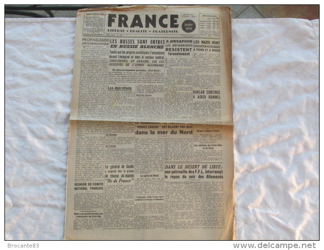 FRANCE QUOTIDIEN DU 14 FEVRIER 1942 JOURNAL DES FRANCAIS DE LONDRE - Français