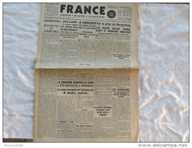 FRANCE QUOTIDIEN DU 25 FEVRIER 1942 JOURNAL DES FRANCAIS DE LONDRE - Français