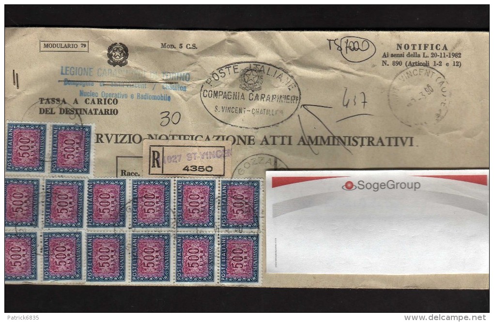 Storia Postale - Busta Del 1989 - = 1961- Segnatasse - £ 500 X 14 - 1981-90: Storia Postale